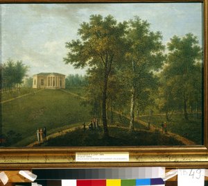 Sanningens tempel. Vy över Kurakin Estate Park i Nadezhdina (Ryssland) (Temple of Truth. View in the Park of Kurakin Estate Nadezhdina). Målning av Vasily Petrovich Prichetnikov (1767-1809), olja på duk, cirka 1790. Rysk konst av Vasily Petrovich Prichetnikov