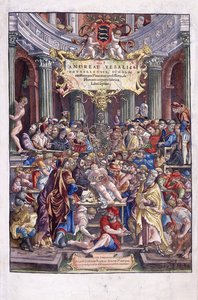 Den flamländska anatomen och läkaren Andreas Vesalius ger en lektion på medicinskolan i Bryssel, 1543