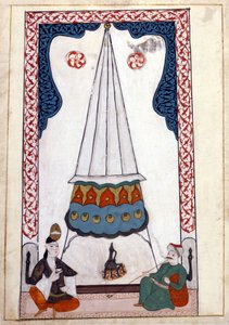 Interiörvy av en bostad i Turkiet under det osmanska riket. Miniatyr från "" Turkish Memorials"" (codex Cicogna 1971 "Memorie Turchesche") Akvarell från 1600-talets venetianska skola. av Venetian School