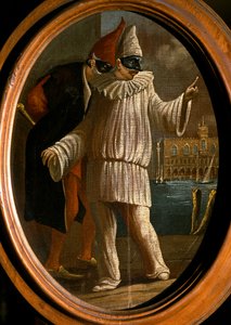 Pulcinella och Pantalone. 1700-tal (olja) av Venetian School