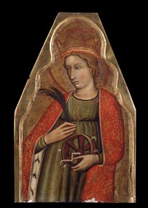 Saint Catherine of Alexandria (Saint Catherine). Målning av en venetiansk mästare. Tempera på trä, 26 x 16,5 cm, andra hälften av 1300-talet. Venetiansk konst, italiensk gotisk konst. Privat samling. av Venetian School