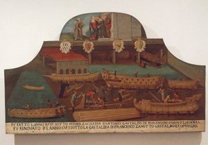 Skylt för Guild of ship snickeri i Arsenale i Venedig av Venetian School