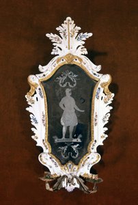Venetiansk väggljuskrona i keramik och Murano-spegel. 1700-talet. Venedig, Ca 