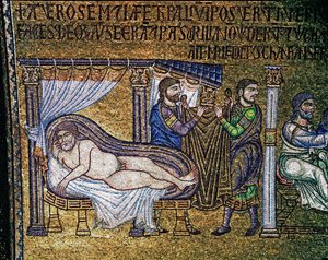 Bysantinsk arkitektur: "The Drunkenness of Noe""" mosaik gjord av venetianska konstnärer Basilica di San Marco från 1200-talet