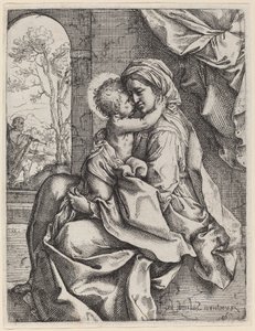Jungfru och barn av Ventura Salimbeni after Guido Reni