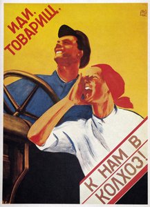 USSR Agriculture: "Kom, kamrater, och gå med i våra kollektiva gårdar!" 1930 (affisch) av Vera Korablyova