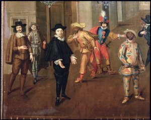 Italienska och franska komiker som spelar farser, 1670 (detalj) (se även 155316) av Verio