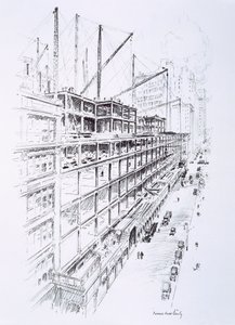 Vy över lyftkranarna på 8:e våningen i Empire State Building, maj 1930, publicerad av William Edwin Rudge av Vernon Howe Bailey