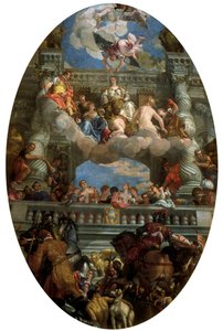 ""Venedigs triumf"" Personifiering av staden Venedig med runt omkring den fred, överflöd, berömmelse, lycka, ära, säkerhet och frihet. Målning av Paolo Caliari sa Paolo Veronese