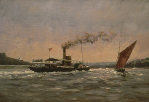 Förbi på Medway (med en restaurerad hjulångare, Kingswear Castle)