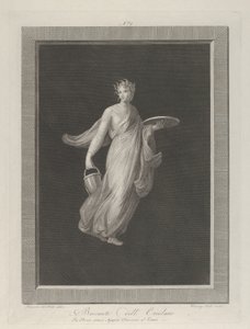 En delvis naken bacchante som håller en skiva i sin upphöjda vänstra hand och en hink i h..., ca. 1795-1820 av Vicenzo Feoli