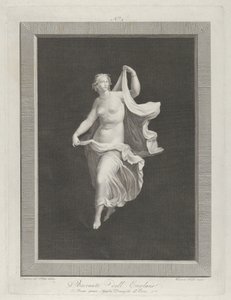 En delvis naken bacchante som kliver fram och håller i ändarna av sitt draperi i varje ..., ca. 1795-1820 av Vicenzo Feoli