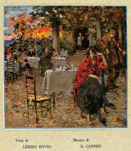 Utomhusrestaurang, illustration för en samling napolitanska sånger. Italien, 1900-talet. (illustration) av Vicenzo Irolli