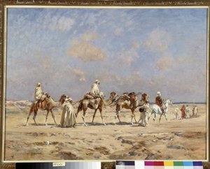Karavan i öknen Målning av Pierre Victor Huguet (1835-1902) Obligatoriskt omnämnande: Samling fondation regards de Provence, Marseille