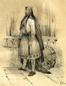 Klodion den hårige, ledare för Saliens Francs från omkring 428 till sin död 447, troligen förfader till merovingerna. Gravyr av Victor Adam (1801-1866) i boken "France in the Middle Ages" utgiven av bröderna Ardant i mitten av 1 av Victor Adam