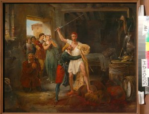 Don Quijote kämpar mot vissa skal av rött vin av Victor Adam