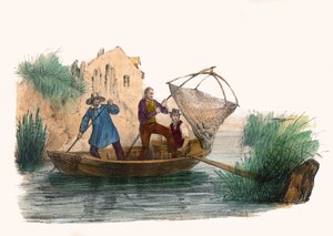 La Peche. i "" Album Grotesque, Choices of Outstanding Types", illustrationer av Victor Adam, Paris, cirka 1850. av Victor Adam