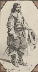 Man som håller en käpp och en hatt, mitten av 1800-talet.