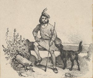 Man sitter med en hund, mitten av 1800-talet. av Victor Adam