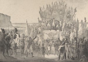 Militärfestival i Boulogne med Napoleon som distribuerar stjärnor från Legion of Ho..., 1800-talet. av Victor Adam