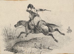 Soldat på galopphäst, mitten av 1800-talet.