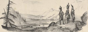 Tre soldater i ett landskap, mitten av 1800-talet. av Victor Adam