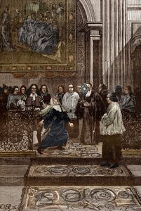 Affaire des possedes de Loudun (demoner de Loudun) ca 1630: "Exorcism av den besatta moderöverordnandet av ursulinklostret av prästen av Chinon, Pierre Barre efter händelserna i "Loudun the Possessions", illustration för besatt av Loudu