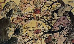 Skiss för inbindning av en bok om japansk konst (akvarell på papper)