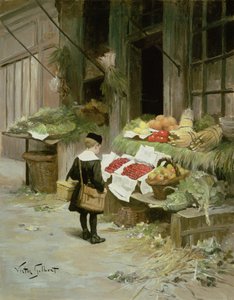 Liten pojke på marknaden