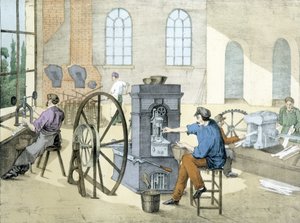 Myntaffär (myntprägling) (mynttillverkning), litho de Janson. 1800-talet.
