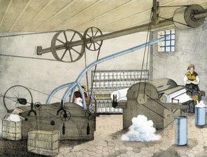 Mekanisk spinning - litho av Janson. 1800-talet.