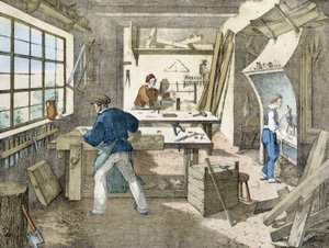Snickaren, litho av Janson. 1800-talet.