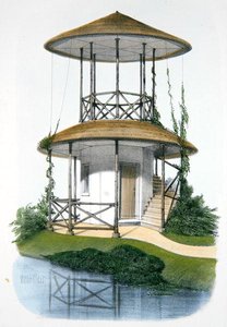 En rustik paviljong med belvedere, illustration från 