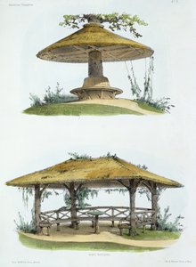 Rustika bänkar, från "Habitations Champetres", publicerad omkring 1855 (kromolitografi)