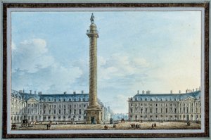 Utsikt över den belliciska kolonnen placerad Place Vendome i Paris Akvarell av Victor Jean Nicolle (1754-1828) Runt 1810 sön. 0,67x0,12 m Malmaison, musee du chateau