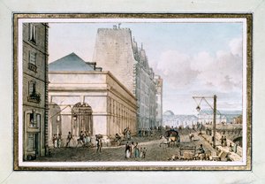 Utsikt över den nya fjäderfämarknaden, belägen på Quai des Augustins nära Pont-Neuf, Paris, ca. 1810 (akvarell) av Victor Jean Nicolle