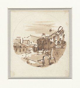 En översiktlig skiss av klassiska byggnader, ett tempel och en portik i en böjd vägg av Victor Jean Nicolle