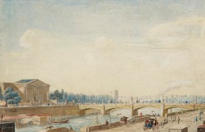 Vy över Pont de la Concorde och Palais Bourbon i Paris av Victor Jean Nicolle