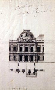 Design för en fasad för ett kungahus (penna & bläck med grå tvättar) av Victor Louis