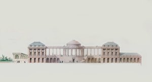 Första designen för Chateau du Bouilh, Saint Andre de Cubzac, Aquitaine, ca 1787 (penna, bläck och wc) av Victor Louis