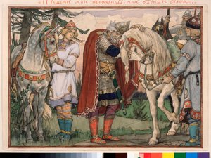 The Song of Oleg the Wise (Canto of Oleg the Wise) - Verk av Viktor Mikhaylovich Vasnetsov (1848-1926), akvarell på papper av Victor Mikhailovich Vasnetsov