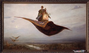 Riding a Flying Carpet - Målning av Viktor Mikhaylovich Vasnetsov (1848-1926), olja på duk av Victor Mikhailovich Vasnetsov