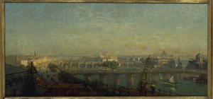 Paris från öster: vy tagen från Louvrens tak 1856 (målning) av Victor Navlet