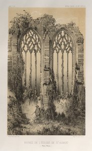 Pittoresk arkitektur eller monument från 1400-talet. Och XVI. Århundraden: Frankrikes slott av XV och XVI århundraden: Pl. 38, ruinerna av kyrkan St Aubert (Haute-Marne) av Victor Petit