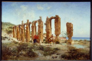 Den romerska akvedukten i Cherchell (Algeriet). Målning av Victor Pierre Huguet (1835-1902)