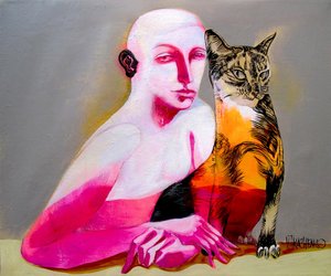 Rosa figur och katt