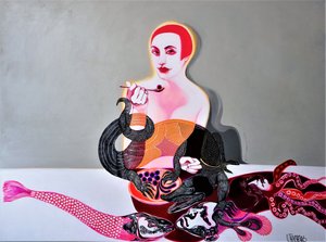 Surrealistisk scen med en kvinna vid havet av Victor Tkachenko