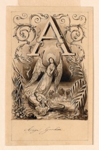 Design för bokstaven A i en primer: Ange Gardien (Guardian Angel) av Victor Vincent Adam