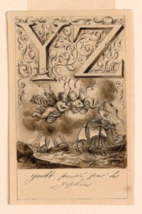 Design för bokstäverna Y och Z i en primer: Yacht/Zéphir (Yachts driven av Zephyrs) av Victor Vincent Adam
