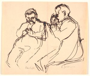 Figurskiss. Två sittande män: Aarsleff och P. Johansen av Viggo Johansen